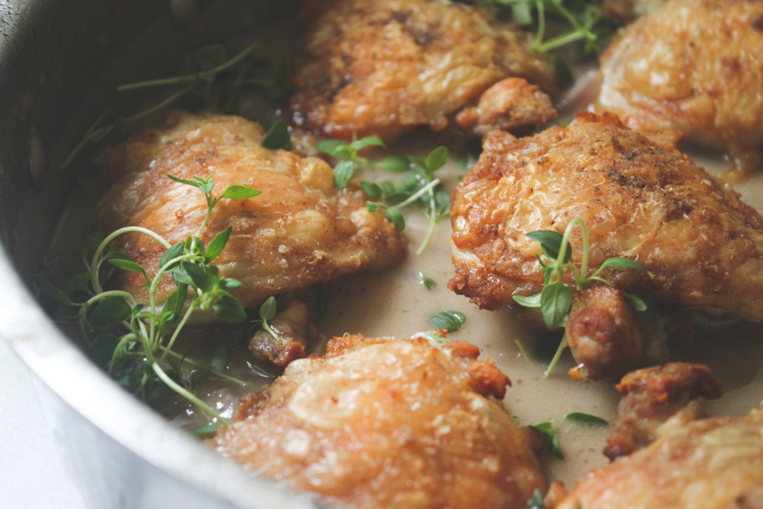 Pan seared chicken with garlic & thyme pan sauce Tenement Kitchen